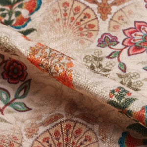 Beige And Maroon Floral Pattern Digital Print Velvet Fabric