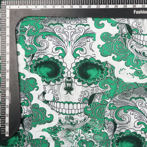 Green And White Halloween Pattern Digital Print Crepe Fabric