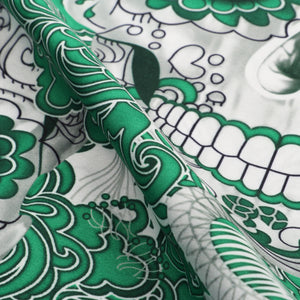 Green And White Halloween Pattern Digital Print Crepe Fabric