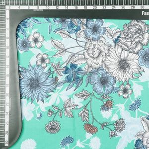 Turquoise And White Floral Pattern Digital Print Rayon Fabric