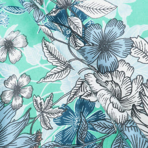 Turquoise And White Floral Pattern Digital Print Rayon Fabric